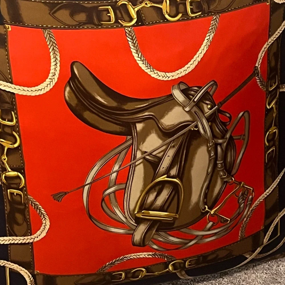 Ralph Lauren Equestrian Saddle Silk Linen Floor Pillow 37”x37” Huge Made in USA